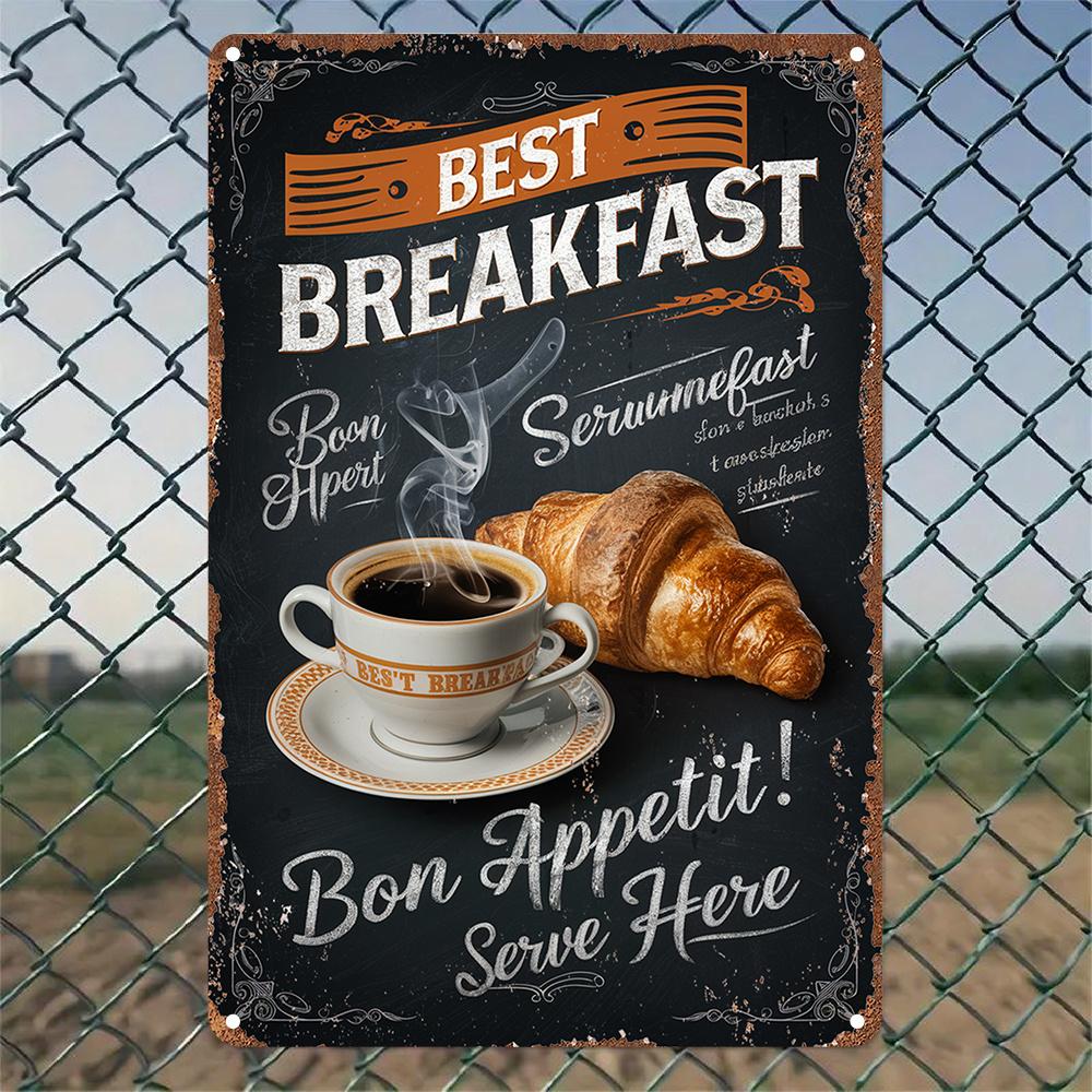 

Aluminum Wall Art Coffee Croissant Poster Vintage Home Cafe Decor 8x12 Inch Easy Install 20x30cm белый