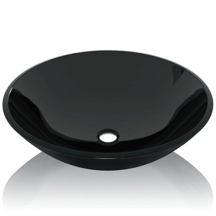 VidaXL Lavabo Verre Trempé Noir Lavabo Vasque Evier à Poser Salle de Bain 142231