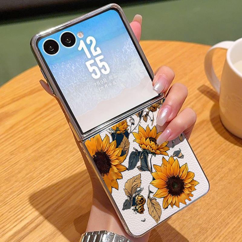 

Чехол Цветок подсолнуха Лотос Роза для Samsung Z Fold 7 6 5 Роскошный Гибридный 3-в-1 Кожаная Накладка Металлическое Покрытие Складной Чехол для Телефона для Samsung Z Fold7 Fold6 Fold5 Samsung Z Flip7 бежевый