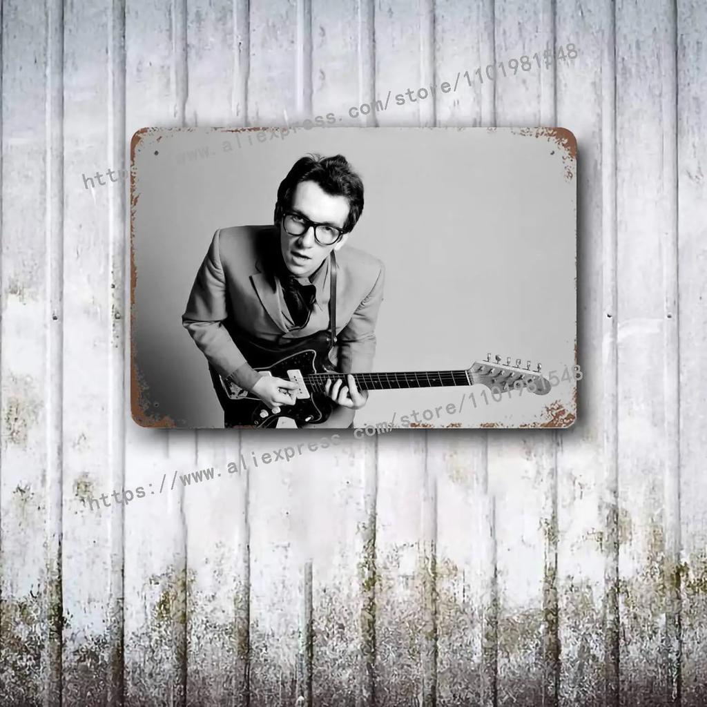 Elvis Costello & The Attractions Band Decor Poster Vintage Tin Sign Metal Sign Decorative Plaque for Pub Bar Man Cave Club Wall