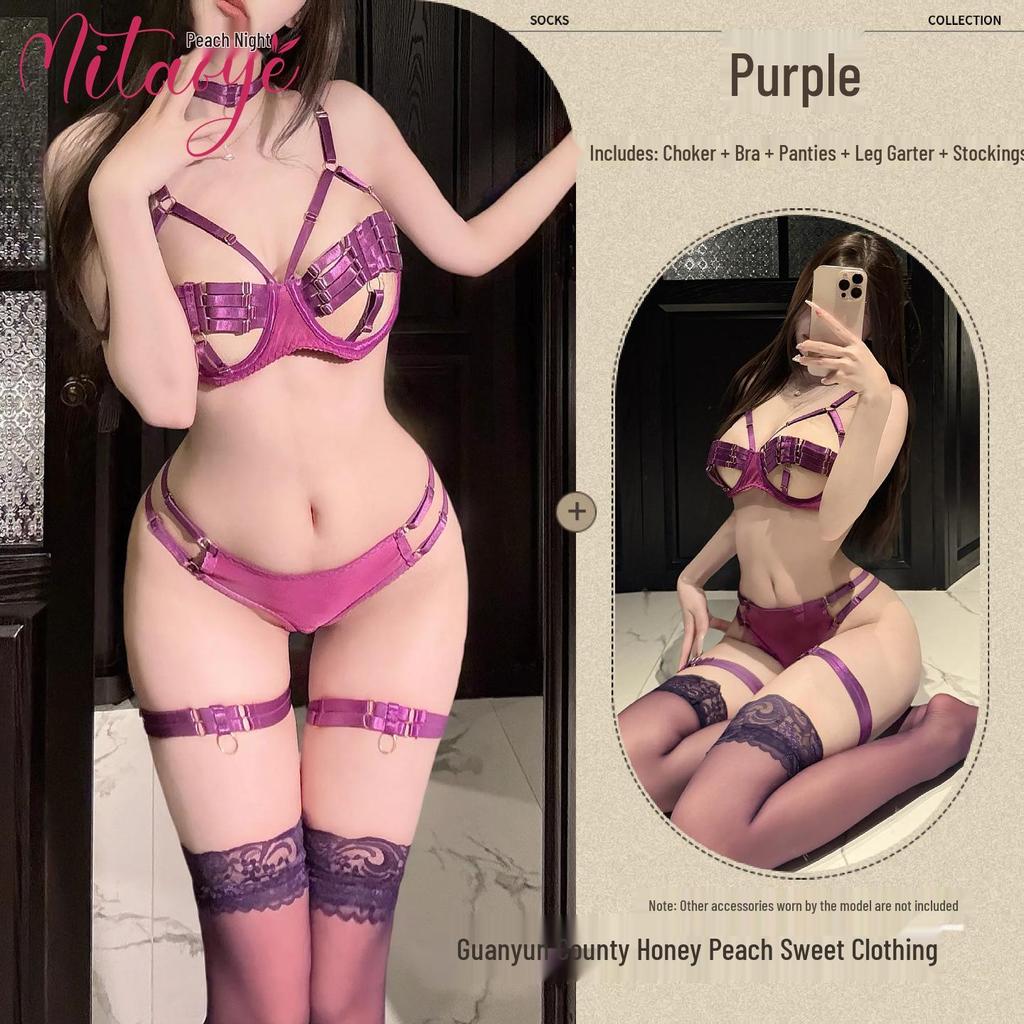 European & American Lace Hollow-Out Lingerie Set with Underwire Bra & Panties
