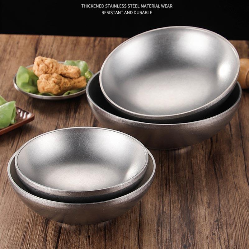 Vintage Nostalgic Stainless Steel Ramen Bowl Double Layer Dough Bowl Mixed Noodle Rice Soup Bowl Salad Bowl Cold Noodle Bowl