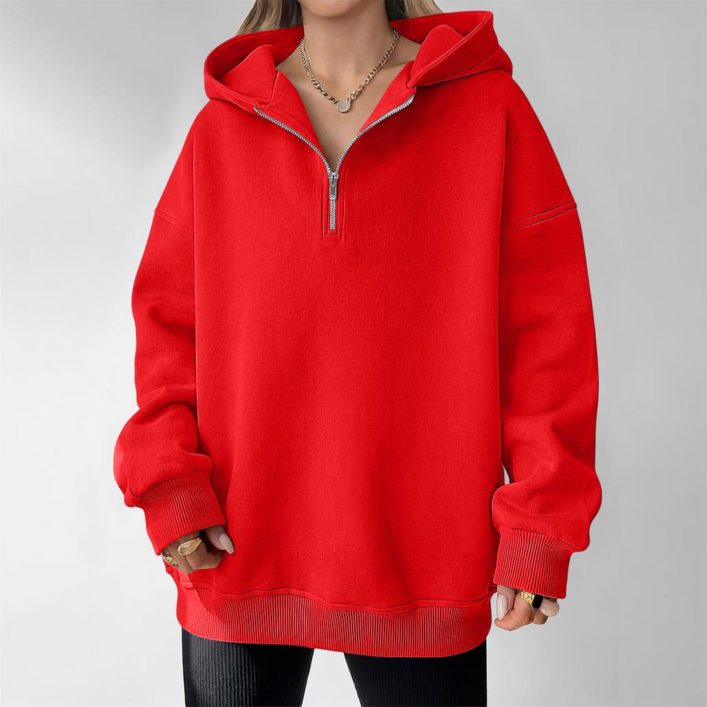 Women's Casual Long Sleeve Half Zip Hoodie with Chest Pocket for Everyday Wear