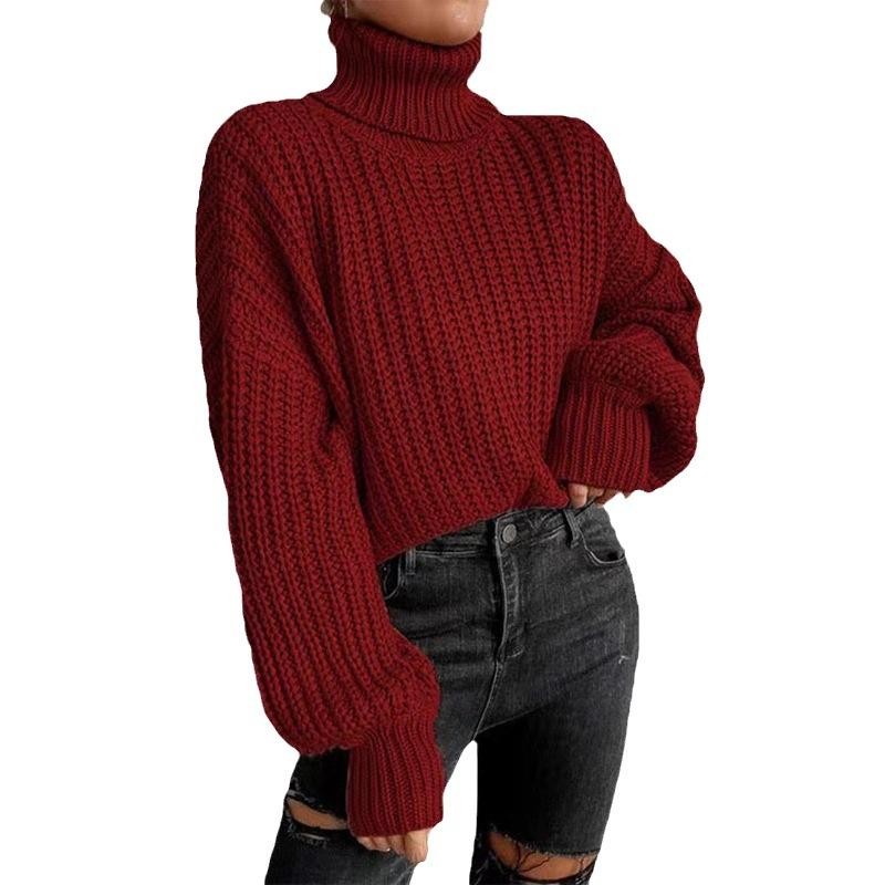 Women's Simple Fashion Non-Pilling Knitted Sweater Urban Trend Solid Color Round Neck