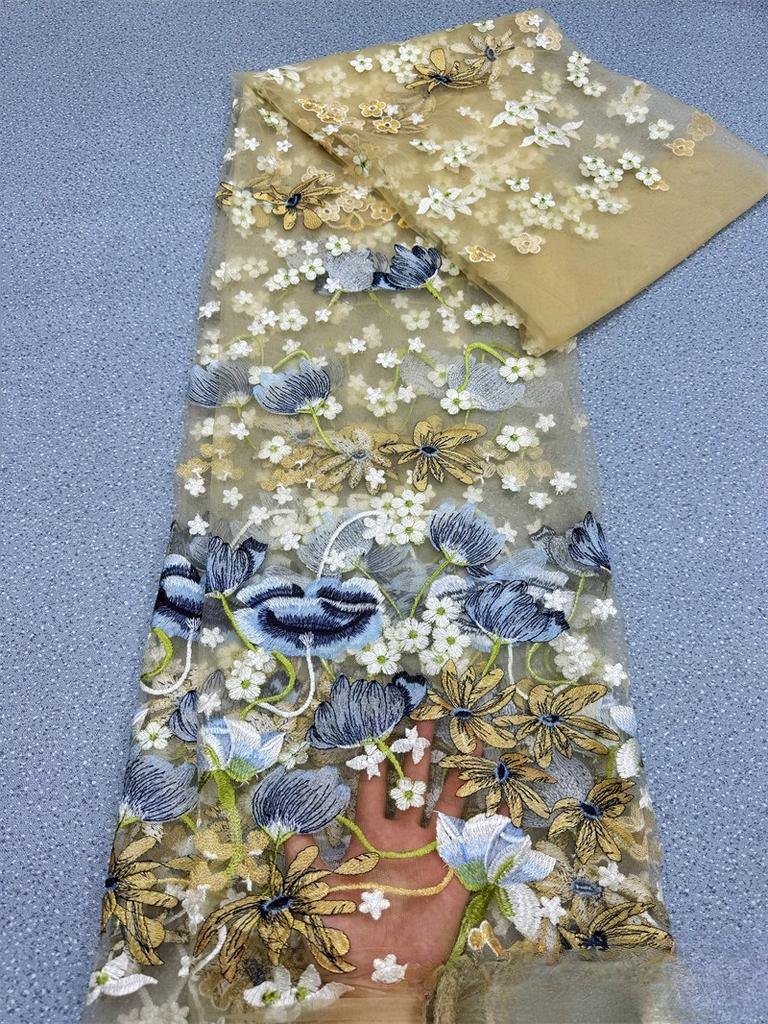 1/3/5yards Flower Embroidery Fabric Soft Tulle Nigerian Lace Fabrics Bridal Wedding Dress Cheongsam Prom Dress Applique Crafts