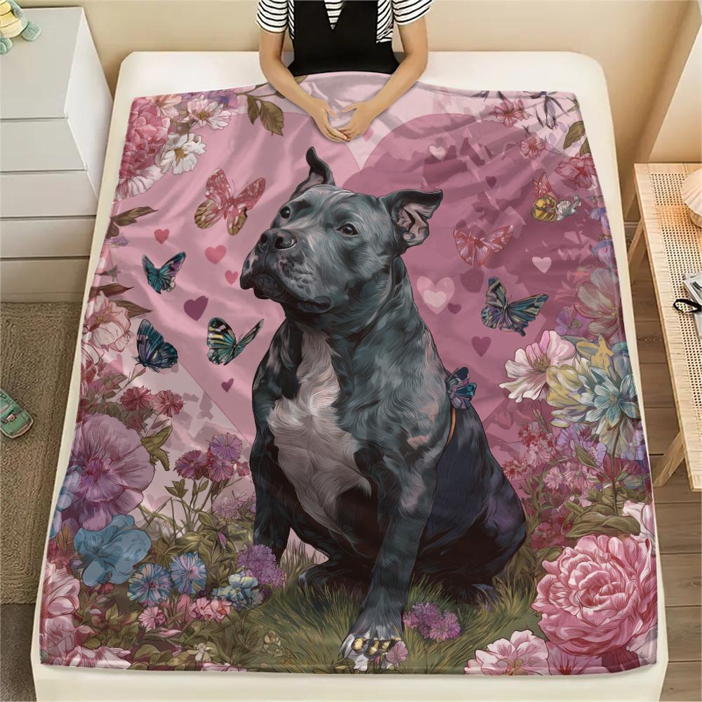 Pink Pitbull,pattern Flannel Blanket, High quality Comfortable for All Seasons, Home Decor, Warmth and Comfort, Perfect for Gifts.