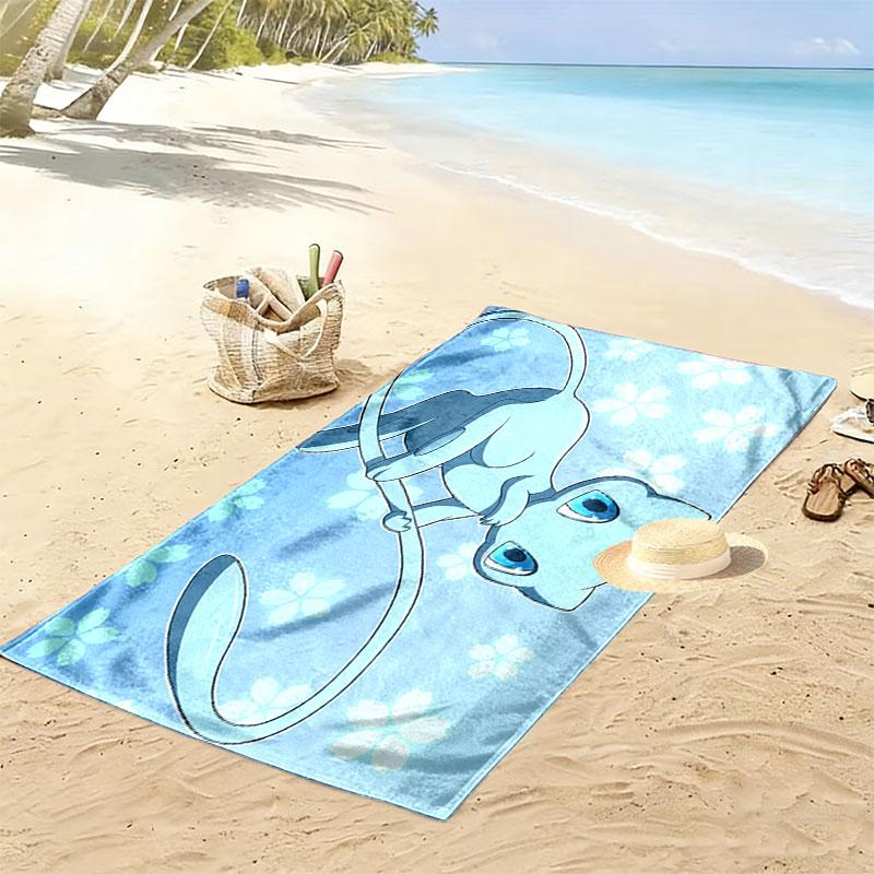 Mew Cartoon Print Beach Towel, Large Soft Quick Dry Towel for Beach Camping Swimming