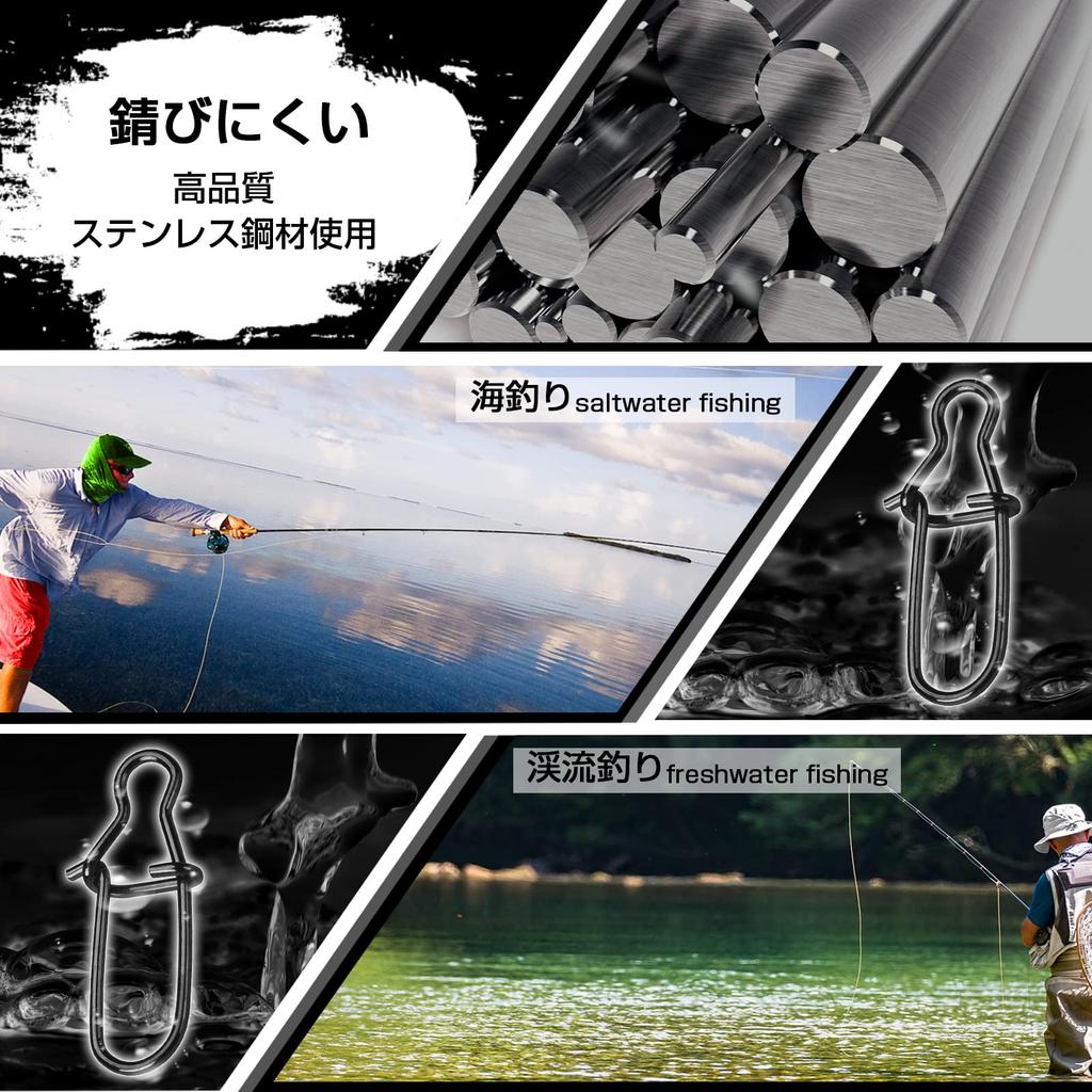 AMYSPORTS Schnell drehende Edelstahl-Wirbel für und 49kg 100 Stück Snap-Clips, Stahl, Jigging, Eierangeln, Jigging, Stärke,