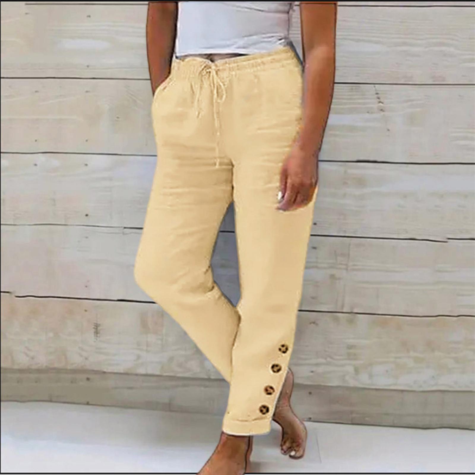 

Women s Fashionable Stretch Waist Straight-cut Casual Buttoned Pants L