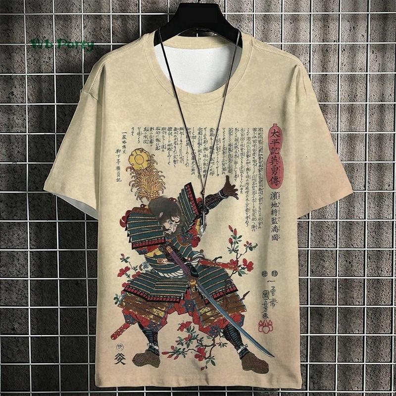 Japanese Samurai Pattern Men's T-Shirt 3D Print Short Sleeve T-Shirt Oversized Harajuku Top Summer Men's Casual Clothing