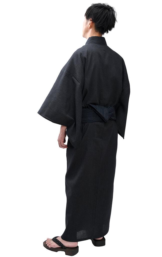 Edoten Men's Shijira Weave Yukata 2-Piece Set, Gray, Size 706 LL