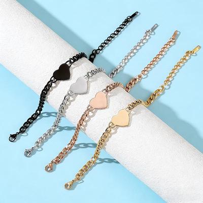 Pulseira de Corrente Cubana em Aço Inoxidável Gravada a Laser em Formato de Coração