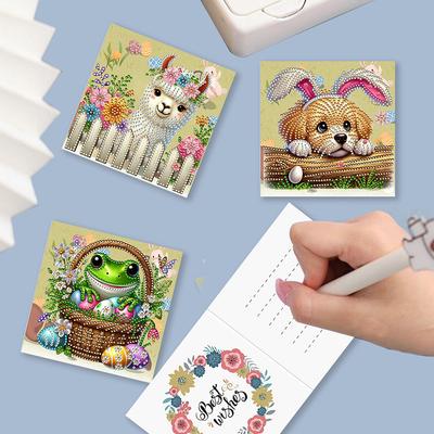 6pcs DIY Easter Pattern Rhinestone Diamond Art Mosaic Postcards Diamond Art Greeting Cards Thank You Cards and Holiday Blessings
