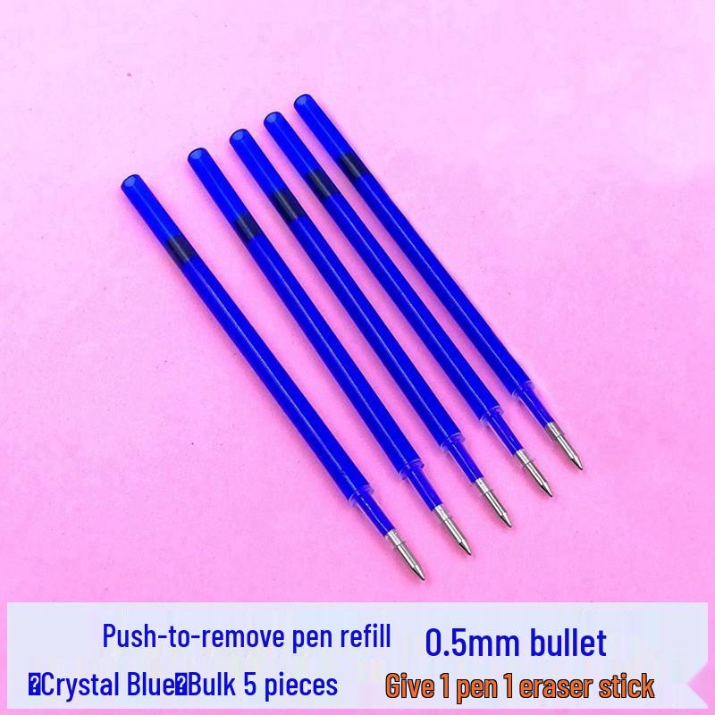 Press To Advance Friction Erasable Gel Pen Refill, 0.5mm Bullet Tip, Crystal Blue Black