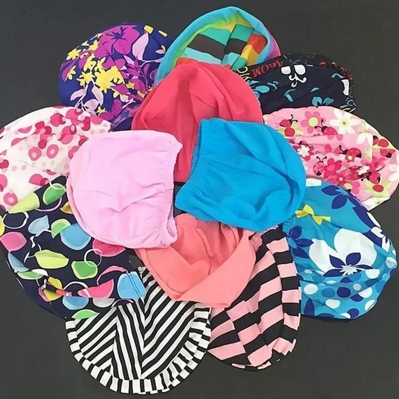 Mix-color Swimming Caps Unisex Pattern Random Sporty Polyester Water Sport Pool Swimming Bathing Cap Hat for Swimming Pool