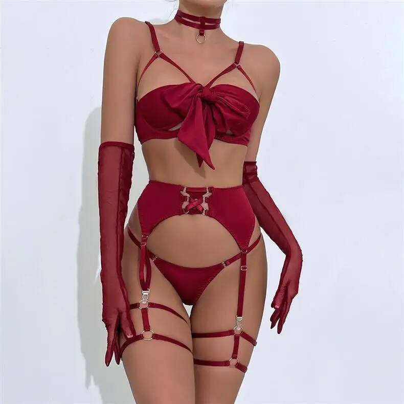 Laccetto Sexy Tentazione Lavorato a Maglia Push Up Alta Qualità Fiocco Bikini Sexy Senza Schiena Scollatura Profonda Bretelle Senza Maniche Nightclub Cnrs