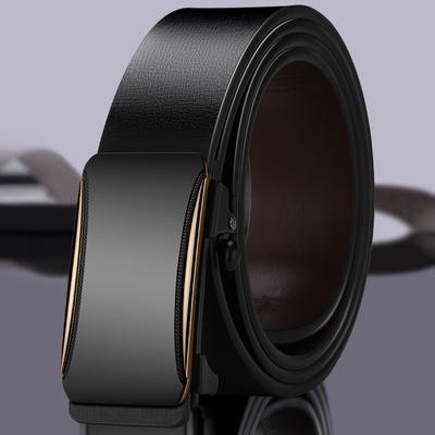 Business Men's Belt Genuine Leather Automatic Buckle Inside Casual Men's Belt Cowhide Leather Simple Trousers for Middle Aged and Young People