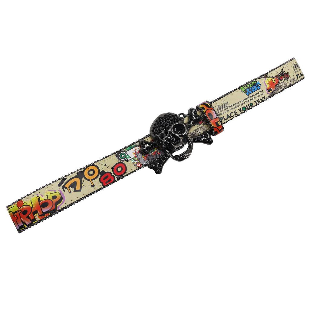Cintura in Pelle con Teschio Graffiti e Strass: Stile Europeo e Americano Versatile
