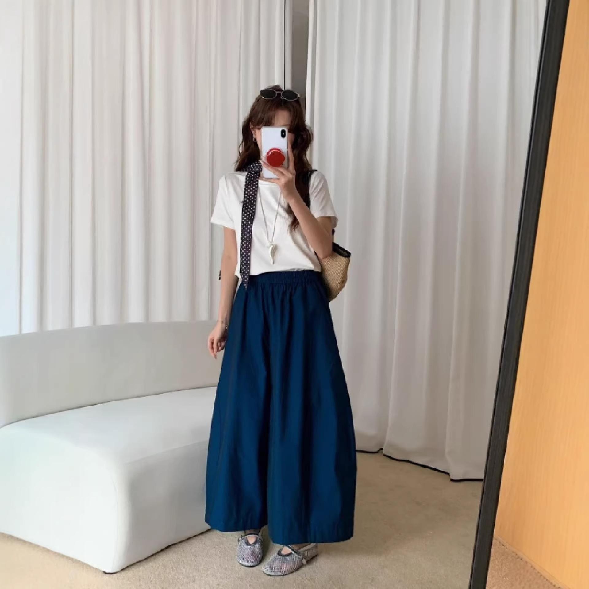 

2026 Spring/Summer Minimalist High-Waisted Balloon Pants - 100% Pima Cotton, Anti-Wrinkle, Slimming, Versatile Wide-Leg Style M (40-53 kg) синий