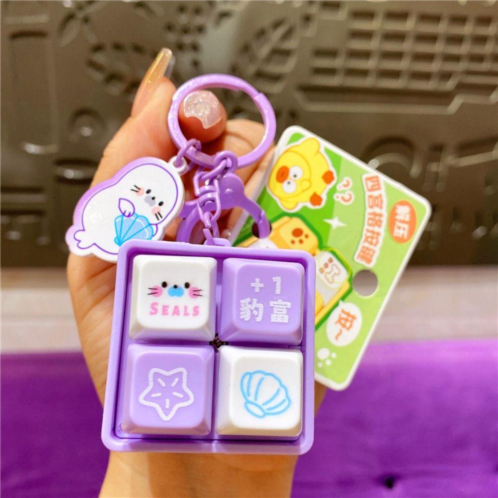 Electronic Wooden Fish Keyboard Keychain Luminous Fingertip Button Key Ring  Finger Toys