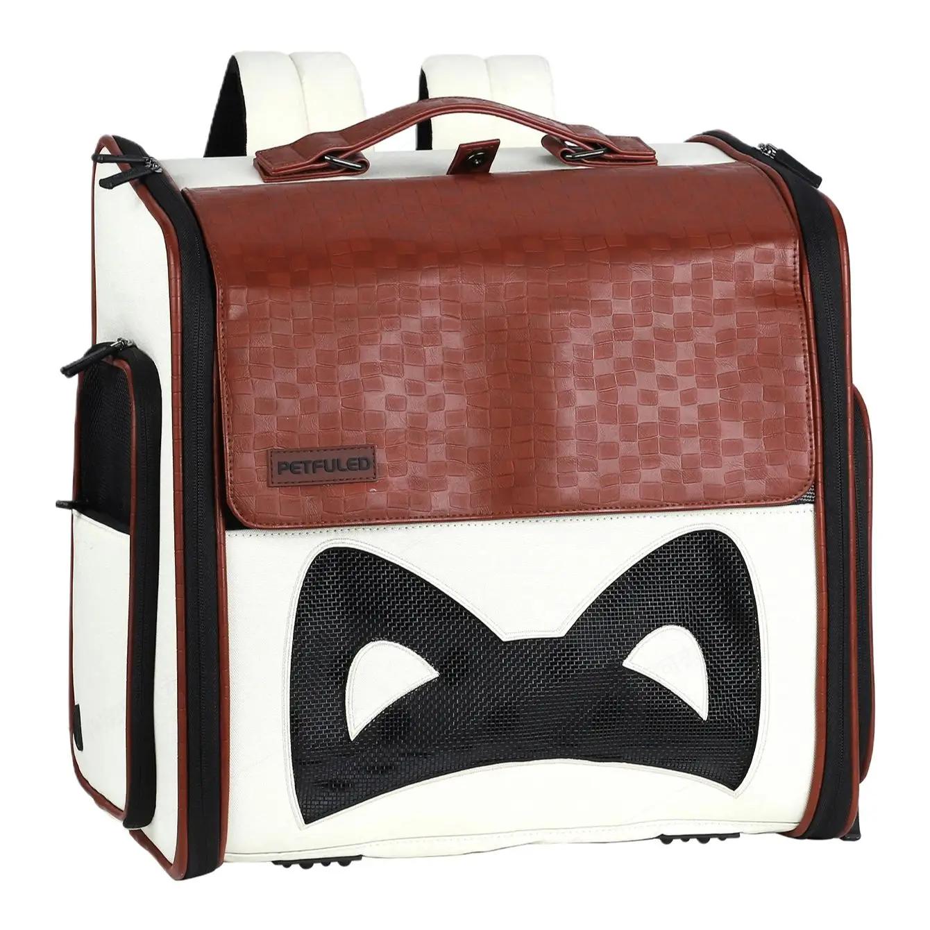 

Рюкзак-переноска для собак и кошек, расширяемая сумка-переноска из искусственной кожи для путешествий с домашними животными, переноска для кошек и маленьких собак для дома и улицы