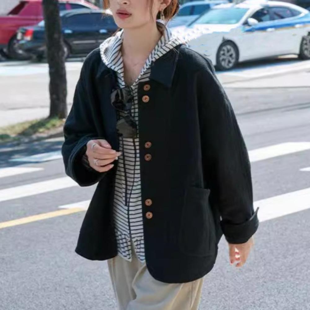 Long Sleeve Woman Vintage Outerwear Button Cardigan Coat Cropped Jacket Women  Spring Autumn