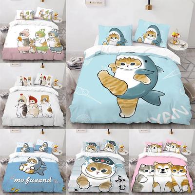 Mofusand Anime Hai Katze Bettwäschesets Steppdecke Bettbezug Bettdecke Bettbezug Kissenbezug 2-3-teilige Sets Raumdeko Geschenke