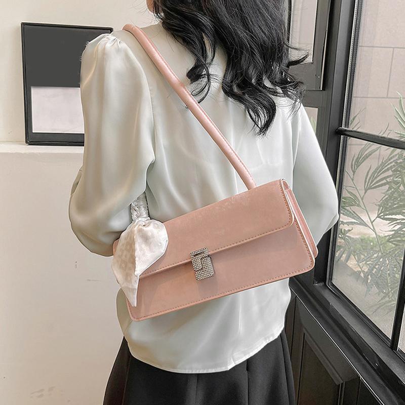 Borsa a tracolla da donna con sciarpa di seta retrò, borsa da viaggio casual, borsa a mano, borsa da donna con patta dal design minimalista