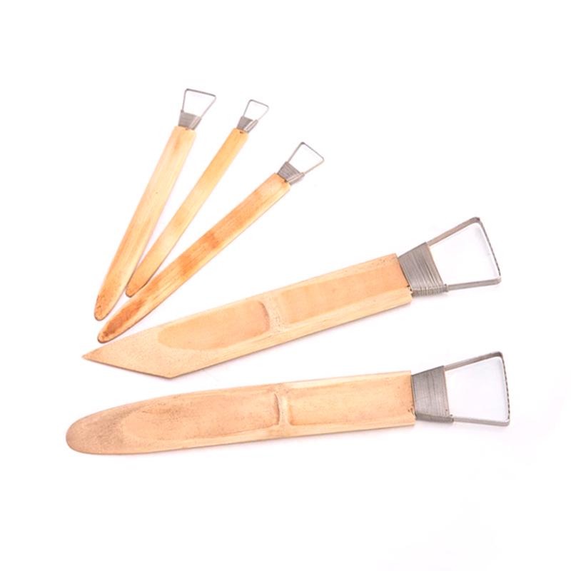 5-Piece Stainless Steel and Bamboo Clay Tool Set for Trimming & Texturing in Sculpture & Modeling
