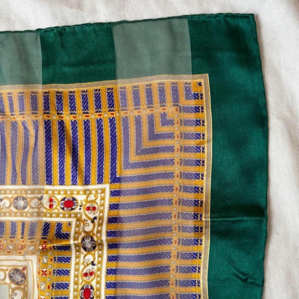 Used Valentino Large Scarf, Jewel Print, Classical Design, Green Tones