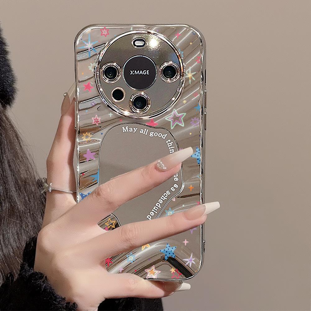 Mirror Phone Case for iPhone 16 11 13 14 for 16 Pro 12 13 15 16 Pro Max for Samsung A15 A16 A35 A55 Cute Cloud Flower Puppy Electroplated Phone Case