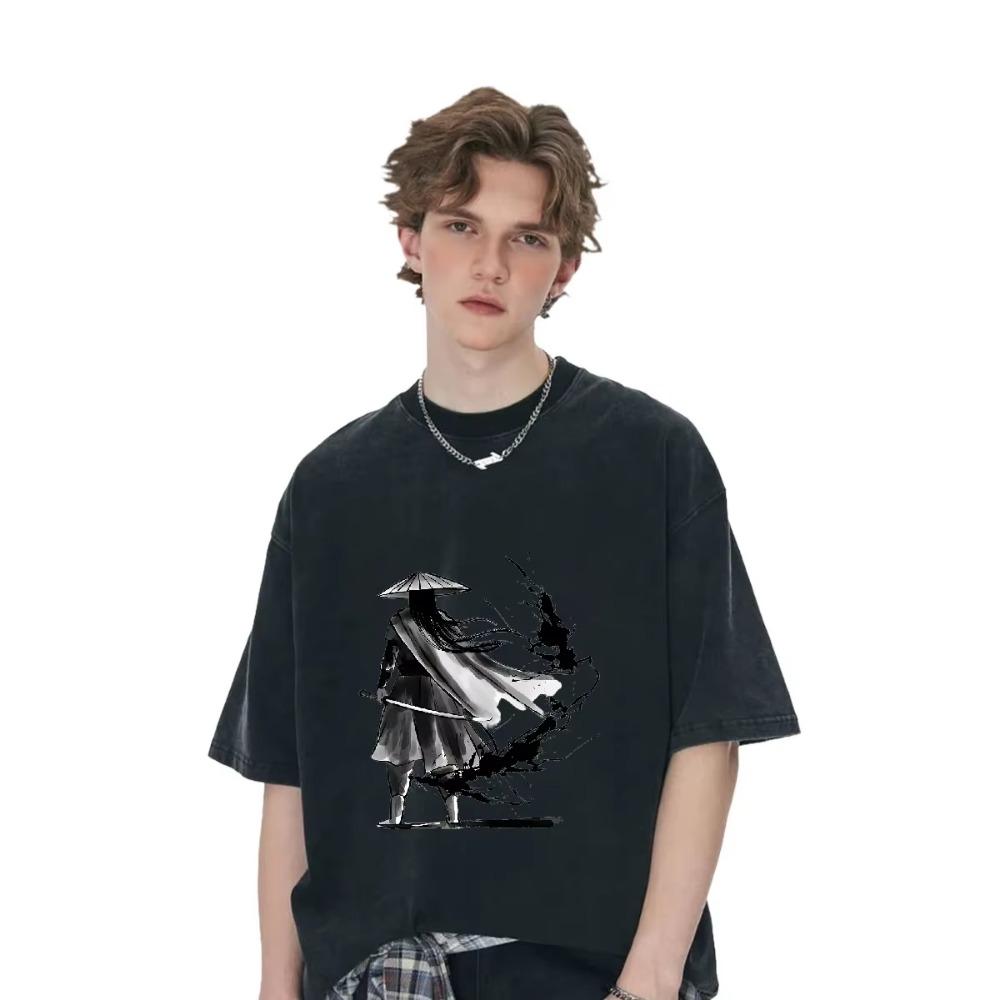 Men's 100% Cotton T Shirt Loose T-Shirts 2024 Breathable Y2K Tops Hippie Clothes Streetwear Harajuku Short Sleeve Tee