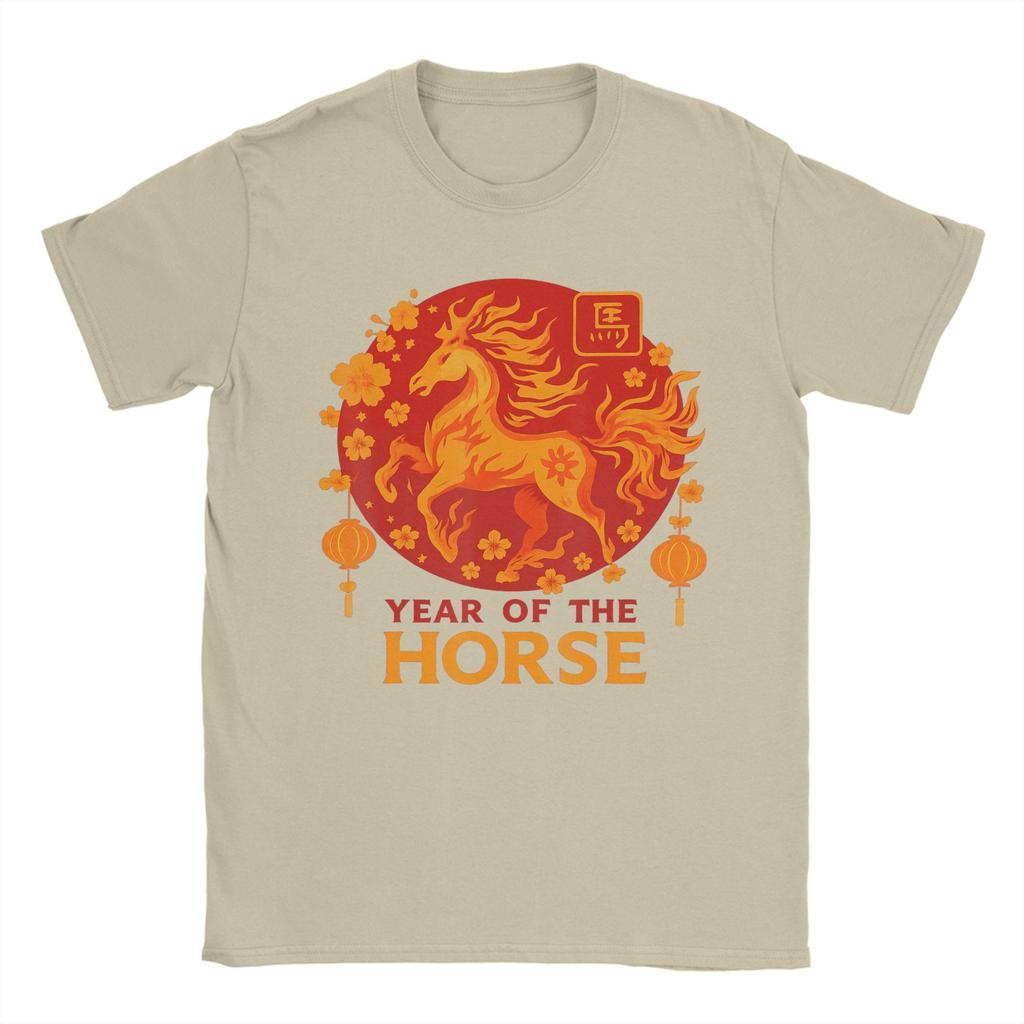 Chinese Zodiac Lunar New Year Fire Horse TShirts Unisex  Vintage Cotton Tees Crew Neck Short Sleeve T Shirts Gift Clothing
