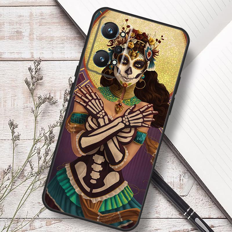 Catrina Beautiful Rose Girl Skull For Realme 14 10 11 12 13 Pro Plus GT 6 6T 5 GT7 Pro C67 C61 C55 C53 C51 C21Y C25S C75 Case