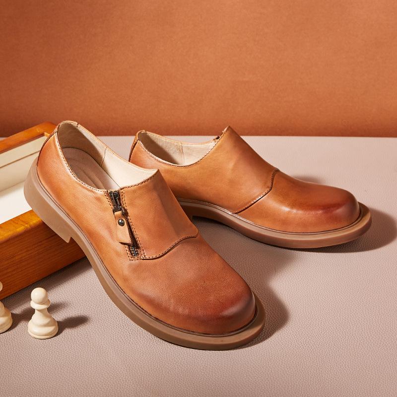 Britský trend Retro Ležérní Zip Pánské Boty Business Big Head Kožené Boty Pánské Nízké Měkký povrch Silná podrážka kůže Jeden pedál