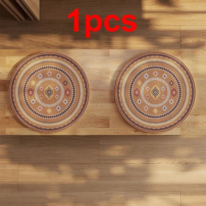 

1pcs Retro Oriental Ice Silk Round Cushion Summer Cooling Mat For Home Chair Tatami Pouf Pillow Anti-slip Chair Seat Pad 40x40cm