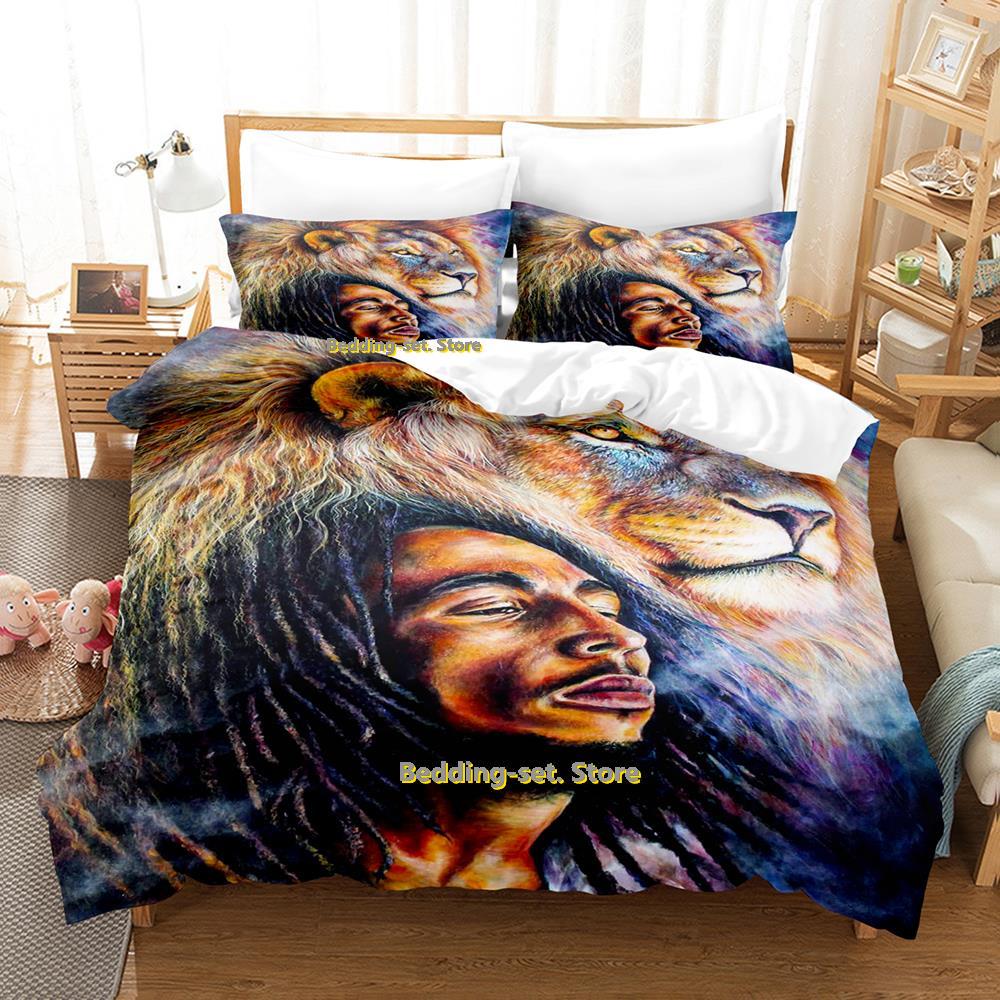 Singer Bob Marley Bedding Set Cartoon Anime Three-piece Set Adult Kid Bedroom Duvetcover Sets Cool Print Letto Matrimoniale