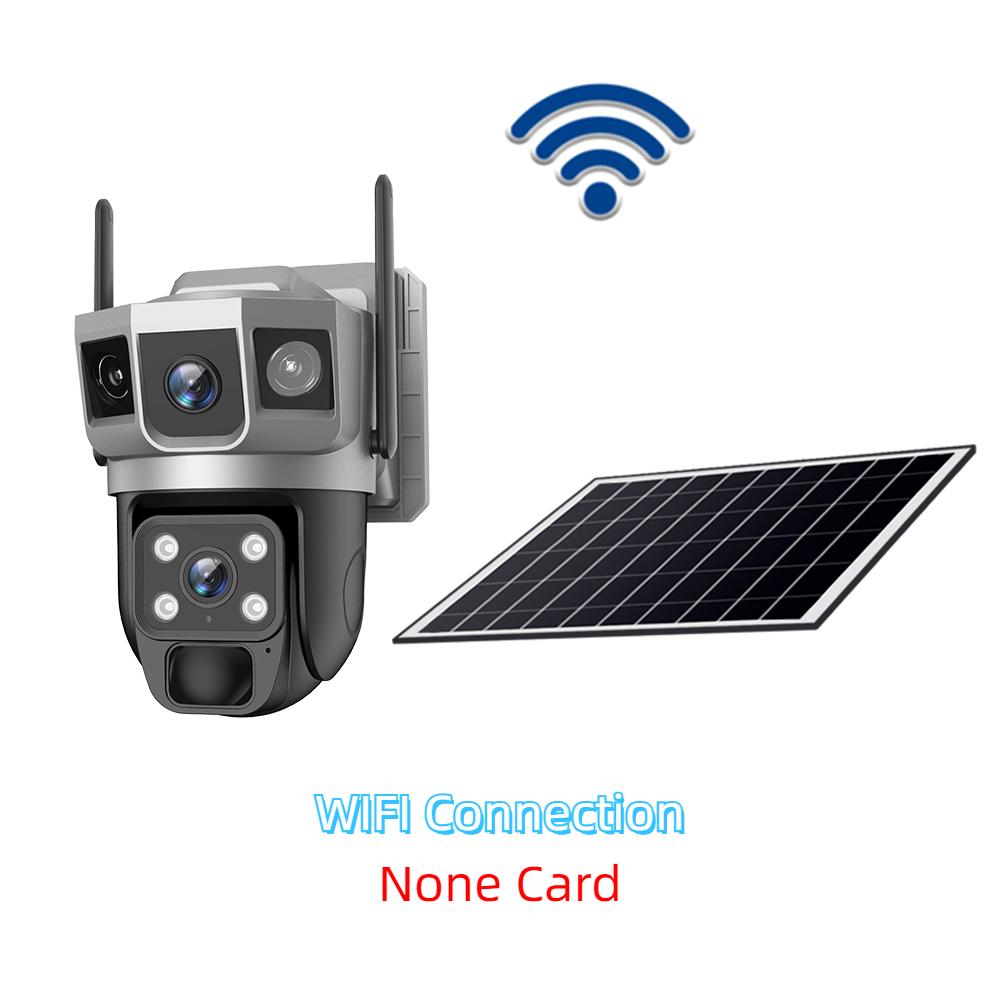 Solar-powered Surveillance Camera, HD 2-lens 3-screen Display, 10x Zoom, Automatic Human Detection Tracking, 4G/WIFI CCTV Recorder