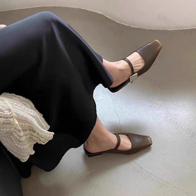 Fashion Women Slippers Mules Designer Sandals 2025 New Dress Square-toe Leather Slides 2025 Summer Slingback Buckle Sandalias De Mujer