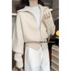 Women's Knit Cardigan: Lazy Style Double-Zipper Lapel, Thick, Soft & Waxy, Autumn-Winter Sweater Coat, Short Top