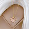 Titanium Steel, Empty Pink Butterfly Light Luxury Temperament Gorgeous Full Diamond Necklace Women'S Versatile Collarbone Chain Titanium Steel Chain