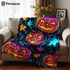 Neon Halloween Pumpkin Soft Flannel Blanket Breathable Warm Throw for Office Car Sofa Kids Room Birthday Xmas Gift