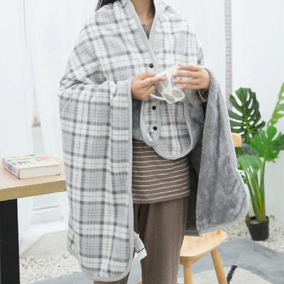 Lazy Plaid Wearable Blanket Thicken Fleece-lined Home Shawl Blanket Soft with Button Casual Office Blanket Bedroom