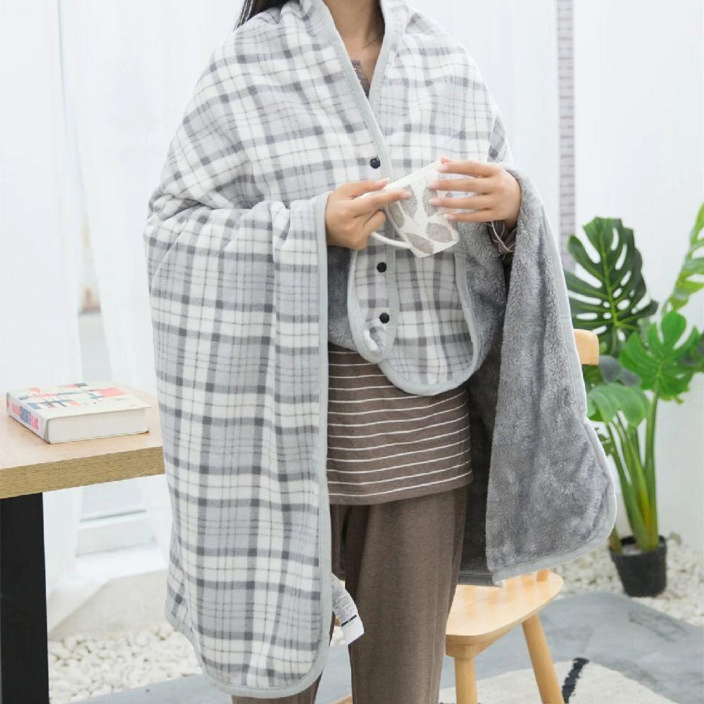 Lazy Plaid Wearable Blanket Fleece-lined Thicken Casual Office Blanket Soft Polyester Thermal Blanket Outdoor Travel