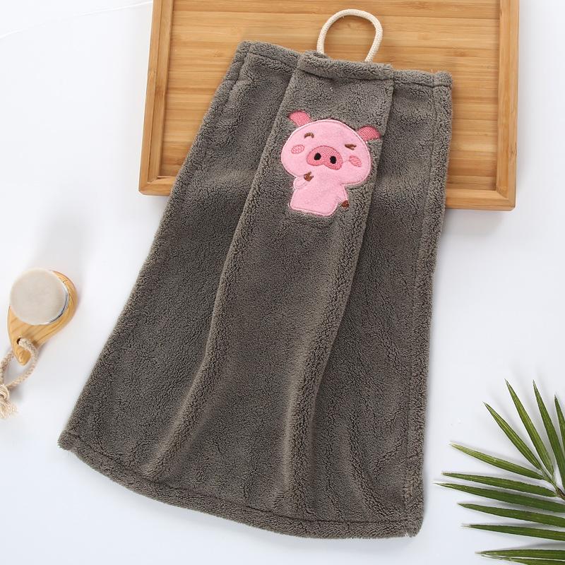High Density Coral Velvet Cartoon Embroidery Hanging Towel Kitchen Cloth Handkerchief Absorbent Towel