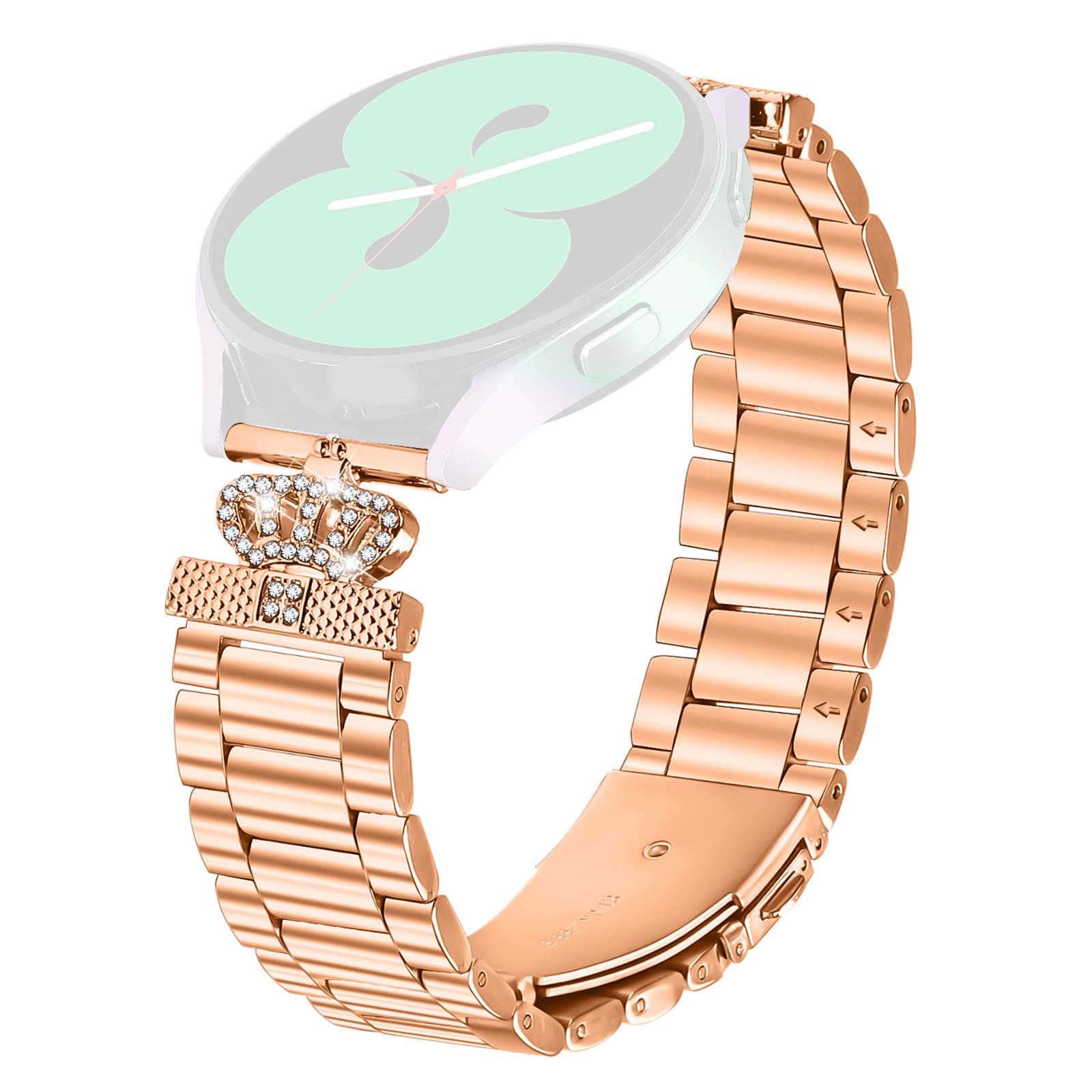 

For Gabb Watch 1 Stainless Steel Strap Crown Shape Rhinestone Decor Watch Band Rose Gold