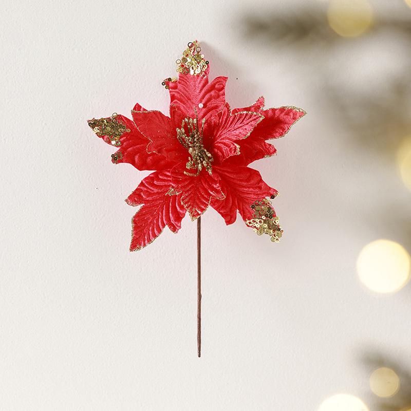 Třpytivé flitrové umělé vánoční květiny Veselé Vánoce ozdoby na vánoční stromek Šťastný nový rok ozdoby Vánoční umělé květiny dekorace