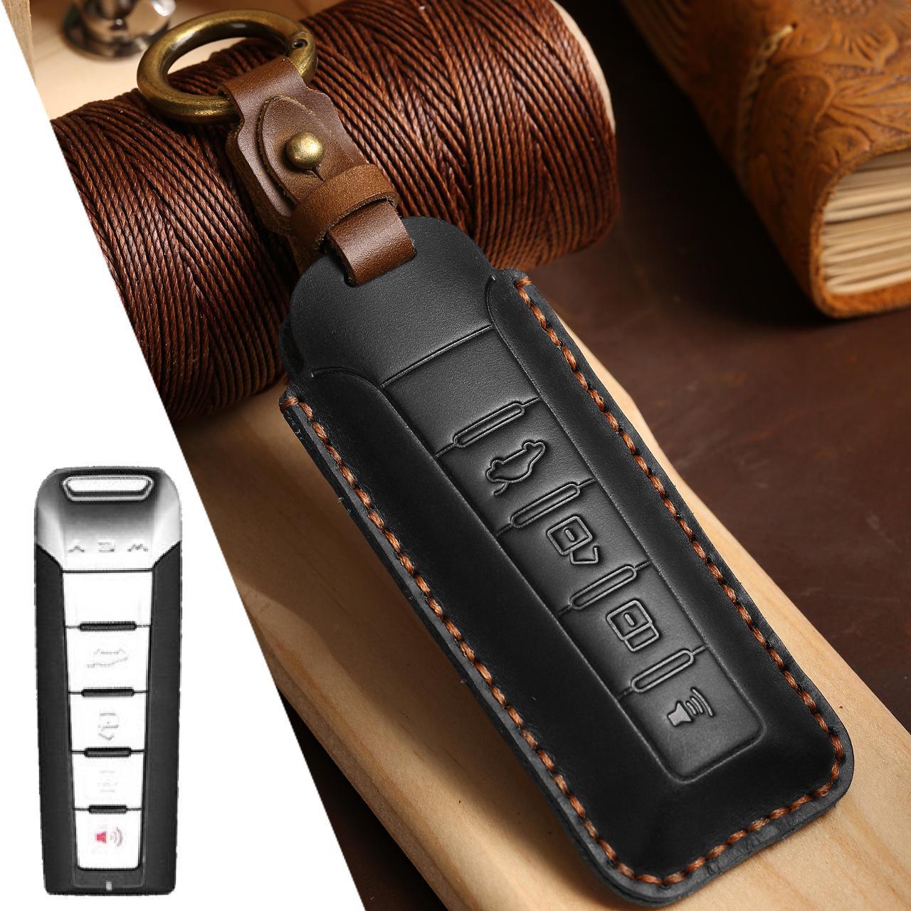 

Чехол для автомобильного ключа из натуральной кожи для Great Wall Weipai WEY Tank VV5/ Mocha VV6/First Love VV7. чёрный