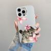Kitten Cat & Flowers Cute Animals Artistic Laser Phone Case for iPhone 15 14 Pro Max Plus 16 11 12 13 Mini Pro Max Back Coves
