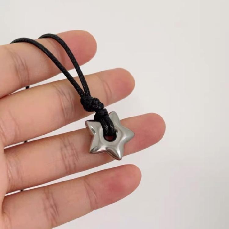 Vintage Fashion Star Pendant Necklace for Women Men Adjustable Length Wax Rope Collarbone Chain Handmade Jewelry
